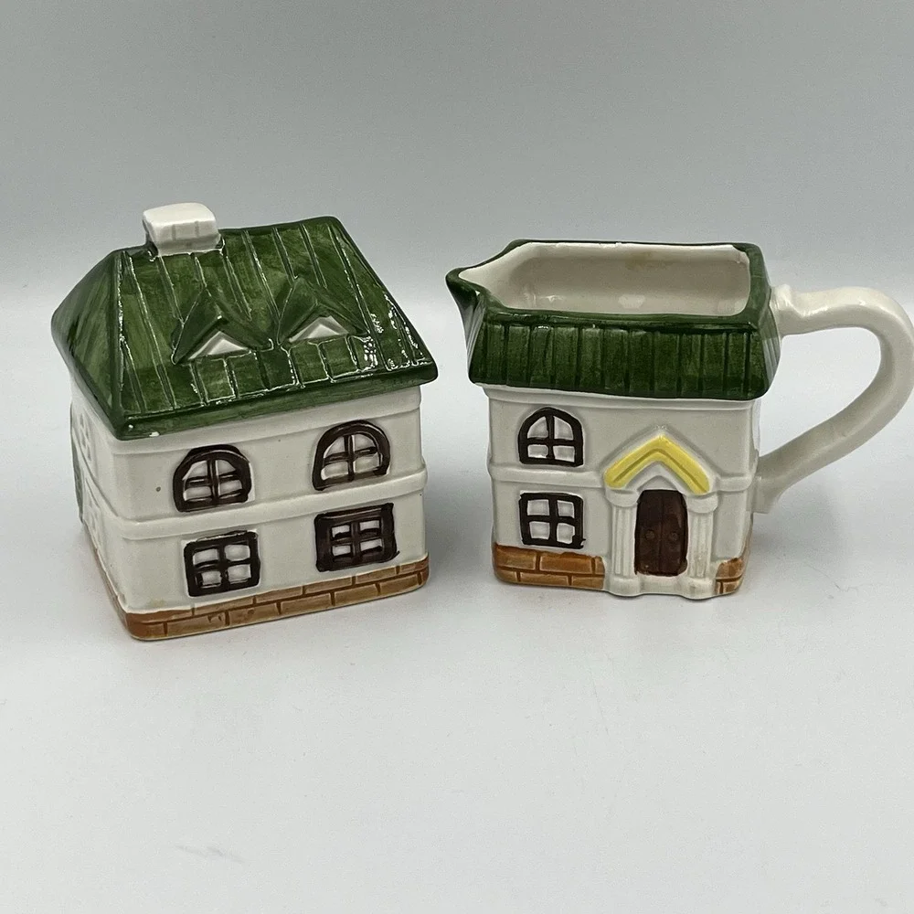 Vintage Jay Imports Cottages Ceramic Sugar & Creamer Set Cottage Farmhouse Core